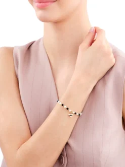 Bransoletka z mosiądzu pozłacana z agatami, cyrkoniami, masą perłową i emalią - pszczółka