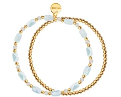 Bransoletka z mosiądzu pozłacana z labradorytami i szklanymi detalami