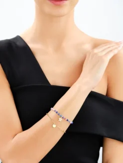 Bransoletka z mosiądzu pozłacana z agatami i cyrkoniami - kwiat