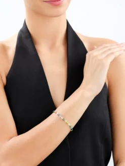 Bransoletka z mosiądzu pozłacana ze szklanymi detalami - kwiaty