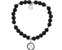 Bransoletka z mosiądzu pozłacana z agatami i emalią - koniczyna