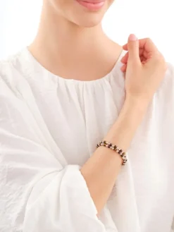 Bransoletka z mosiądzu pozłacana z agatami, granatami, kamieniami księżycowymi i Tygrysim okiem