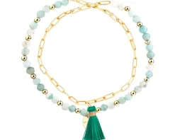 Bransoletka z mosiądzu pozłacana z amazonitami