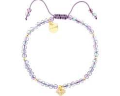 Bransoletka z mosiądzu pozłacana ze szklanymi detalami i cyrkoniami - serce