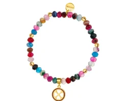 Bransoletka z mosiądzu pozłacana z agatami - koniczyna, serce