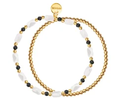 Bransoletka z mosiądzu pozłacana z hematytami i szklanymi detalami