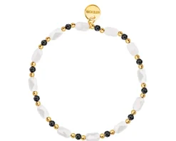 Bransoletka z mosiądzu pozłacana z hematytami i szklanymi detalami