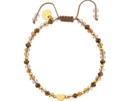 Bransoletka z mosiądzu pozłacana ze szklanymi detalami - serce