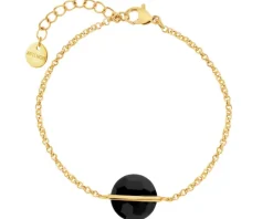 Bransoletka z mosiądzu pozłacana z onyksem