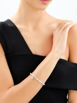 Bransoletka z mosiądzu pozłacana z agatami i cyrkoniami - kwiat