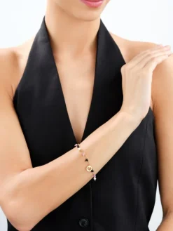 Bransoletka z mosiądzu pozłacana z agatami, turmalinami i perłami - serce