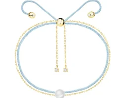 Bransoletka z perłą, cyrkoniami i elementami z żółtego złota