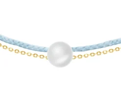 Bransoletka z perłą, cyrkoniami i elementami z żółtego złota