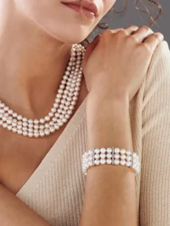 Bransoletka z perłami, brylantami i elementami białego złota - próba 585