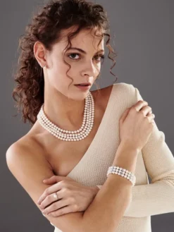 Bransoletka z perłami, brylantami i elementami białego złota - próba 585