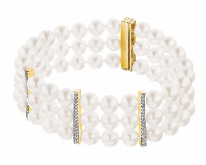 Bransoletka z perłami, brylantami i elementami żółtego złota - próba 585
