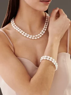 Bransoletka z perłami, diamentami i elementami białego złota - próba 585