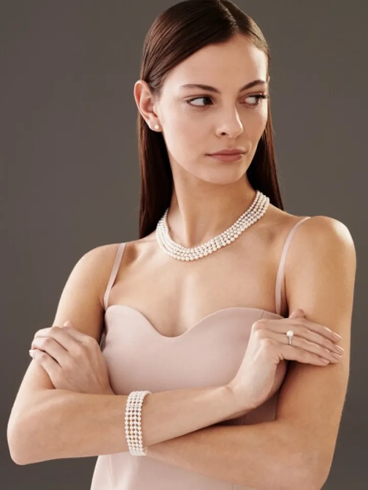 Bransoletka z perłami, diamentami i elementami białego złota - próba 585