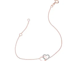 Bransoletka z różowego złota z diamentem - serca - 0,003 ct - próba 375
