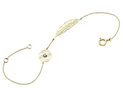 Bransoletka z żółtego i białego złota z brylantem - piórko - 0,005 ct - próba 375