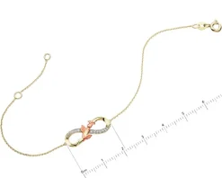 Bransoletka z żółtego i różowego złota z diamentami - róża, nieskończoność - 0,06 ct - próba 375