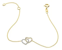 Bransoletka z żółtego złota diamentami - serca - 0,10 ct - próba 585