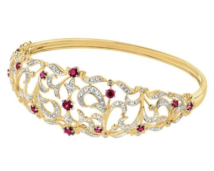 Bransoletka z żółtego złota z brylantami i rubinami - próba 585