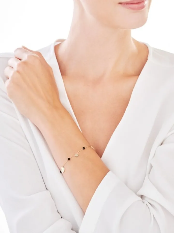 Bransoletka z żółtego złota z diamentami i agatami - próba 375