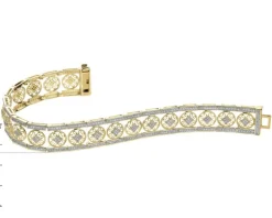 Bransoletka z żółtego złota z diamentami - rozety - 18 cm - 1,053 ct - próba 585