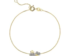 Bransoletka z żółtego złota z diamentami - kwiaty - 0,06 ct - próba 375