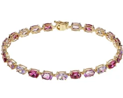 Bransoletka z żółtego złota z diamentem, kamieniami szlachetnymi i ozdobnymi - 18 cm - próba 585