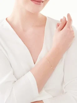 Bransoletka z żółtego złota z diamentem - liście - 0,004 ct - próba 375