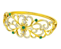 Bransoletka z żółtego złota z brylantami i szmaragdami - próba 585