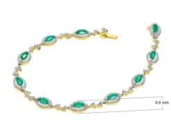 Bransoletka z żółtego złota z brylantami i szmaragdami - 18 cm - próba 585
