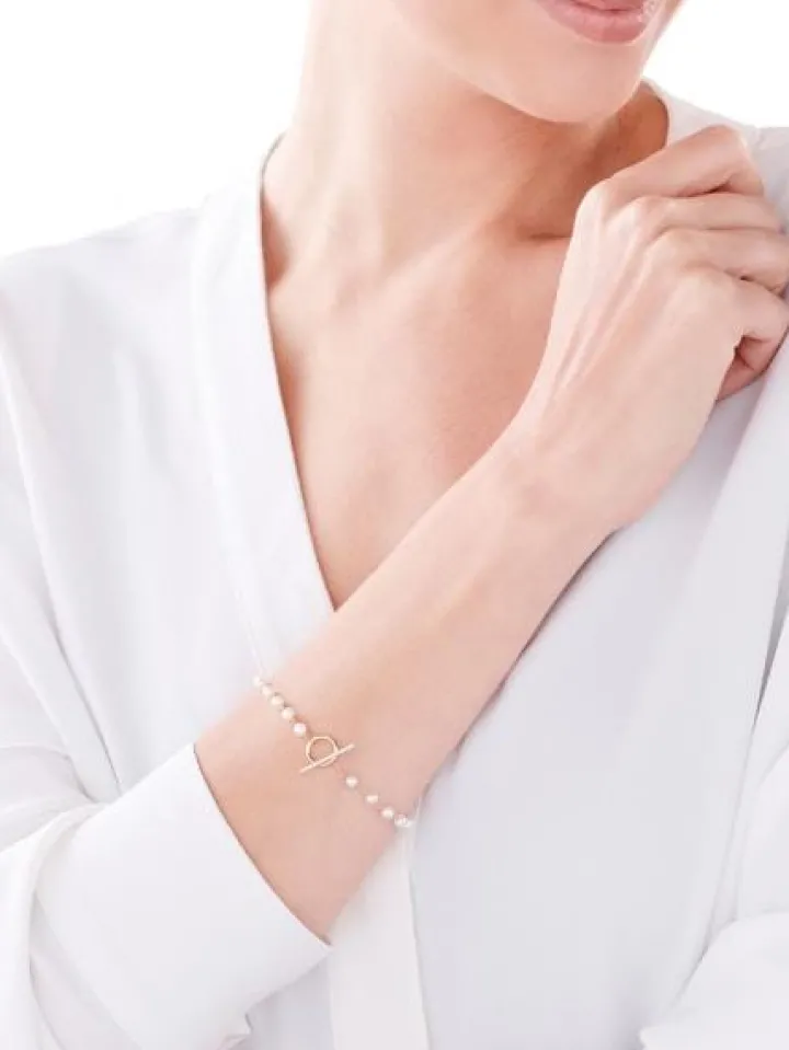 Bransoletka z żółtego złota z diamentami i perłami - 18 cm - próba 585