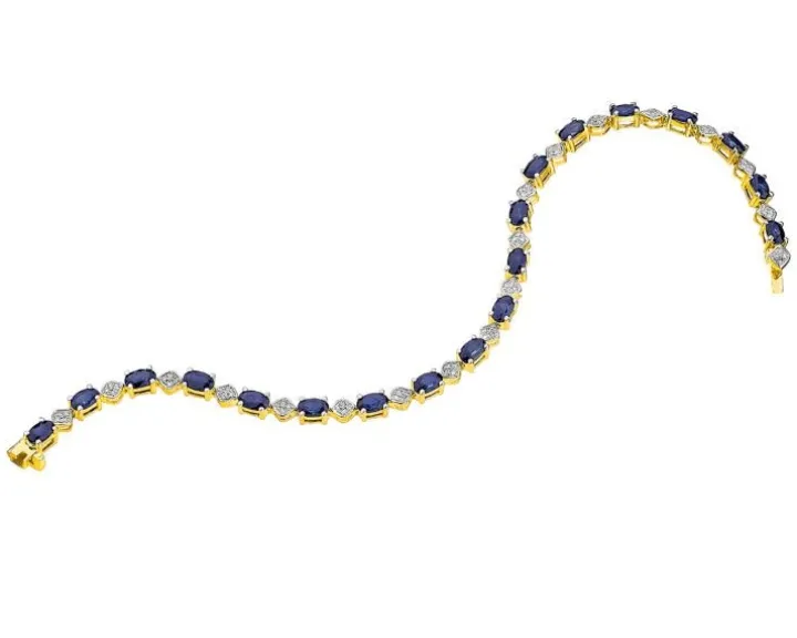 Bransoletka z żółtego złota z diamentami i szafirami - 18 cm - próba 585