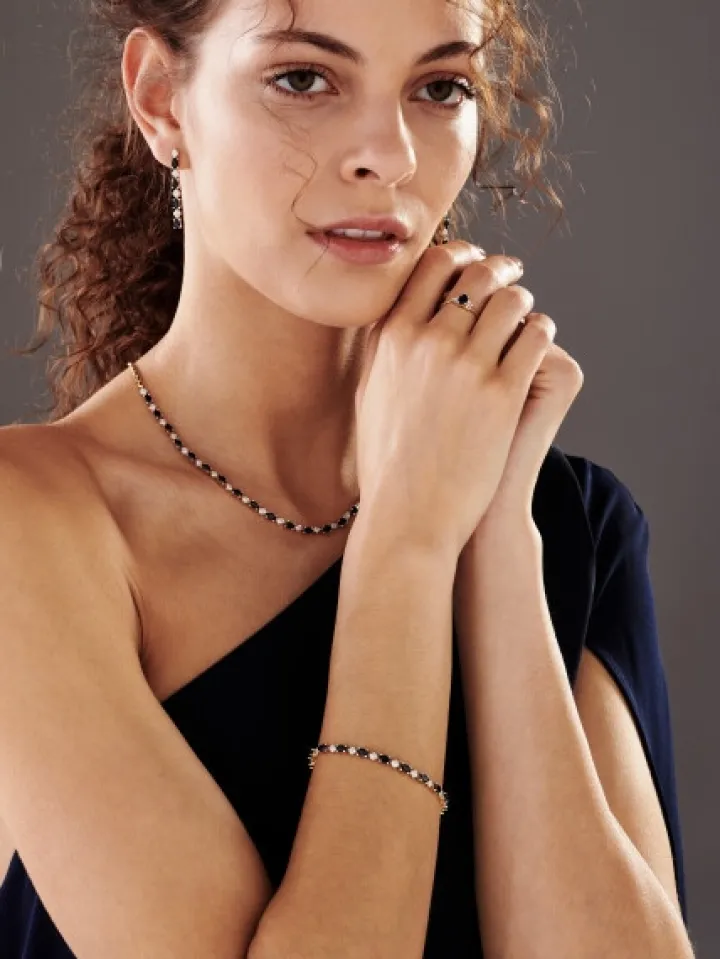 Bransoletka z żółtego złota z diamentami i szafirami - 18 cm - próba 585