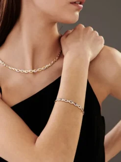 Bransoletka z żółtego złota z diamentami - 18 cm - 0,05 ct - próba 585