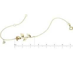 Bransoletka z żółtego złota  z diamentem - kwiat, róża, serce - 0,004 ct - próba 585