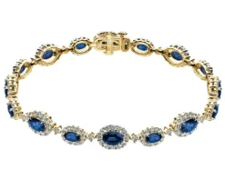Bransoletka z żółtego złota z brylantami i szafirami - 18 cm - próba 585