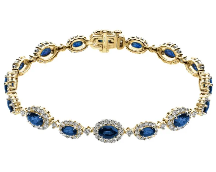 Bransoletka z żółtego złota z brylantami i szafirami - 18 cm - próba 585