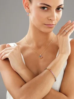 Bransoletka z żółtego złota z brylantami i szafirami kolorowymi - 18 cm - próba 585