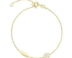 Bransoletka z żółtego złota z diamentem - koniczyna, serca - 0,002 ct - próba 375