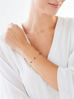 Bransoletka z żółtego złota z diamentem i agatami - krzyż - próba 375