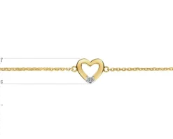 Bransoletka z żółtego złota z diamentem - serce - 0,004 ct - próba 375
