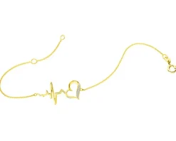 Bransoletka z żółtego złota z diamentami - serce, EKG serca - 0,01 ct - próba 375