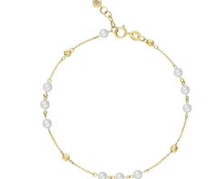 Bransoletka z żółtego złota z diamentem i perłami - próba 375