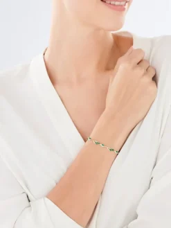 Bransoletka z żółtego złota z diamentami i szmaragdami syntetycznymi - 18 cm - próba 375
