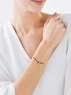 Bransoletka z żółtego złota z brylantem i agatami - koniczyna, serca - próba 375