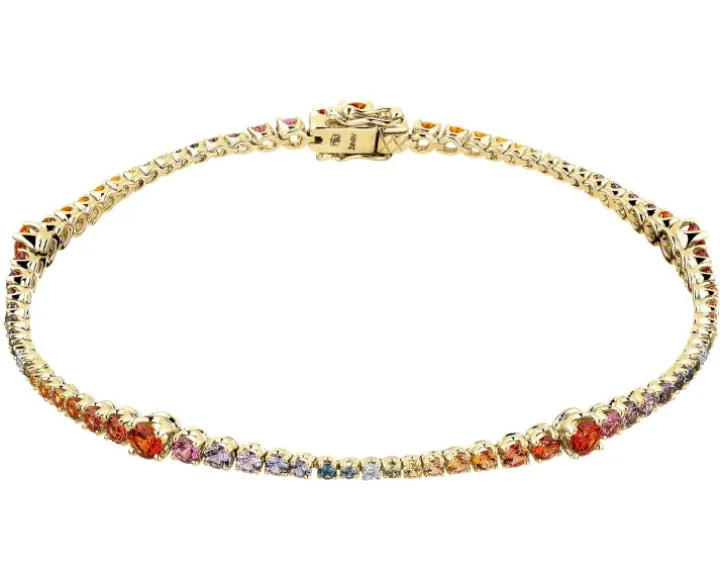 Bransoletka z żółtego złota z brylantami i szafirami kolorowymi - 18 cm - próba 585